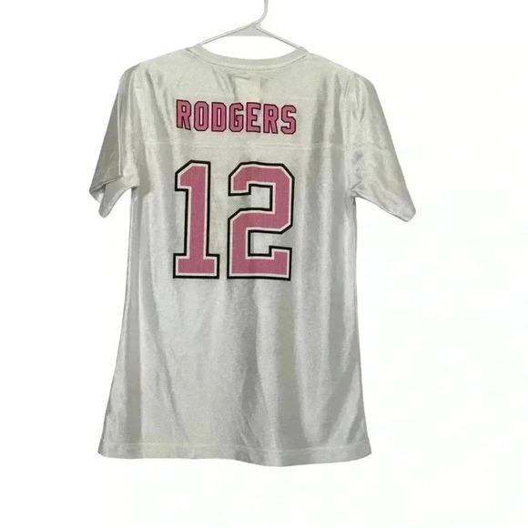 Girl's NFL Team Apparel Packers Aaron Rodgers 12 White Pink Jersey Large (14/16) - Picture 6 of 13